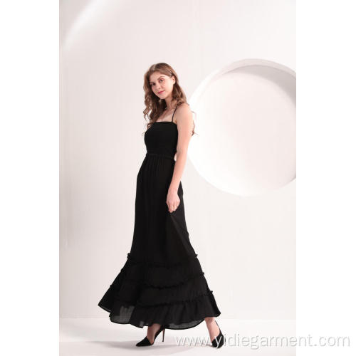 Long Sleeve Maxi Dress Women's Black Beach Casual Maxi Dress Supplier